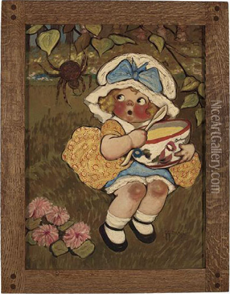 Little Miss Muffet. Oil Painting - Grace Gebbie Drayton