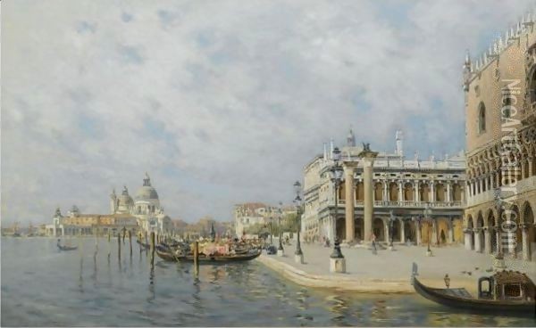 View Towards St. Mark's Square With Santa Maria Della Salute In The Distance Oil Painting - Rafael Senet y Perez