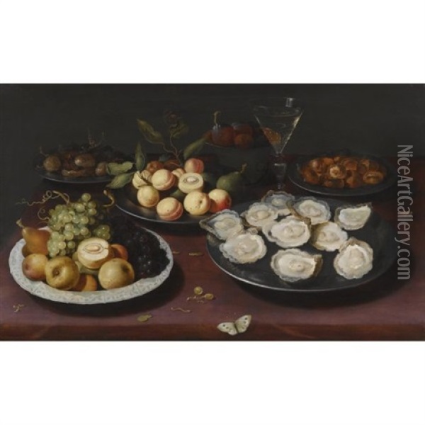 Still Life Of Fruit And A Plate Of Oysters Oil Painting - Osias Beert the Elder