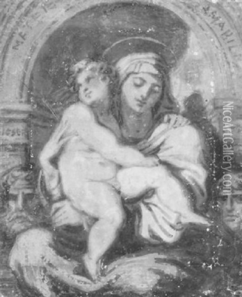 The Enthroned Madonna And Child In A Niche Oil Painting - Felice Giani