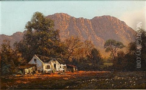 Cape Farmstead At Sunset Oil Painting - Tinus de Jongh