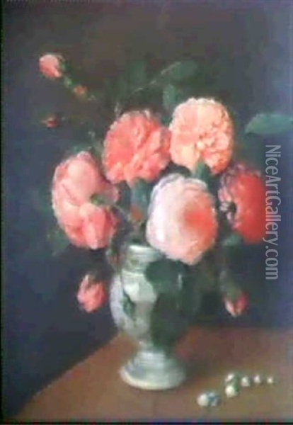 Blumenstueck Mit Rosa Rosen Und Maigloeckchen Oil Painting - Jean Louis Prevost