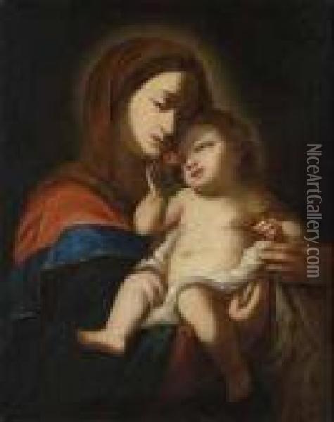 Madonna Mit Kind, Das Ein Kreuz Und Eine Rose Halt. Oil Painting - Scipione Pulzone