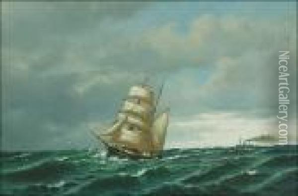 Sailing Ship On Rough Seas Oil Painting - Oskar Conrad Kleineh
