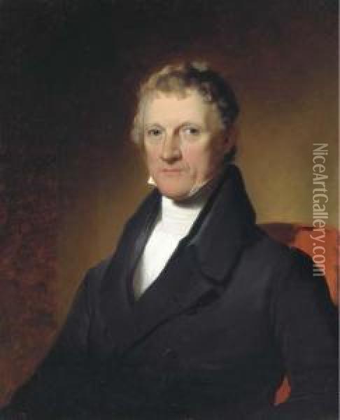 A Portrait Of A Gentleman In A Black Coat; Also A Portrait Of Alady Oil Painting - Jacob Eichholtz