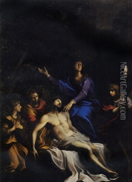 The Virgin Mourning Over The Body Of The Dead Christ In The Company Of Three Angels Oil Painting - Lorenzo Garbieri