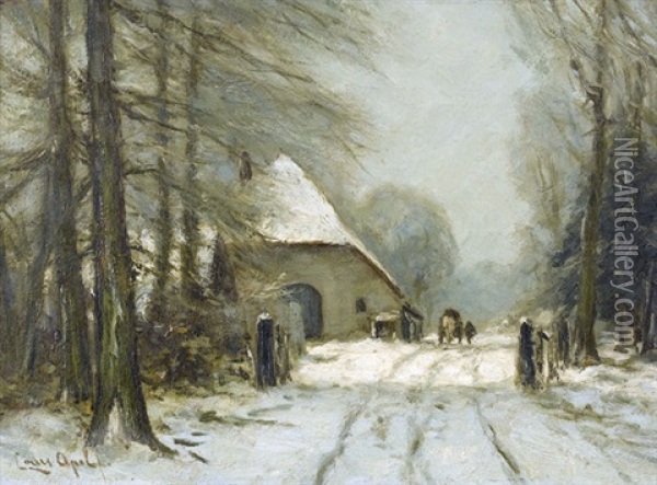 Winterlandschaft Mit Waldweg Und Gehoft Oil Painting - Louis Apol