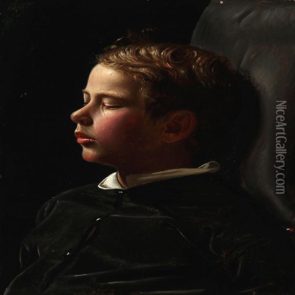 A Sleeping Boy Oil Painting - Christen Dalsgaard