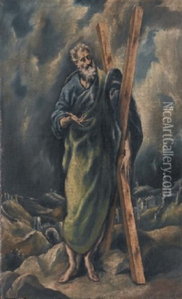 Sant'andrea, Con La Citta Di Toledo Sullo Sfondo Oil Painting -  El Greco