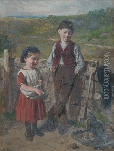 Curiosity (+ Peck Away Jack; Pair) Oil Painting - William Helmsley