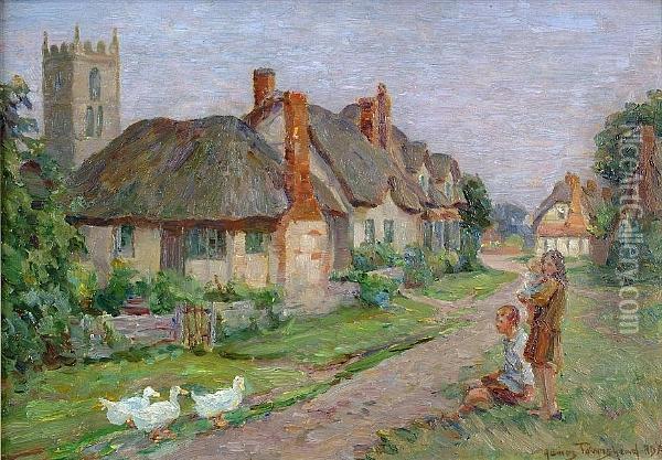 Cottages In Shakespeare's Country Oil Painting - James Townshend