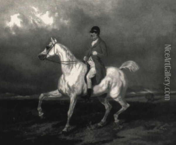 Gent On White Horse Oil Painting - Alfred De Dreux