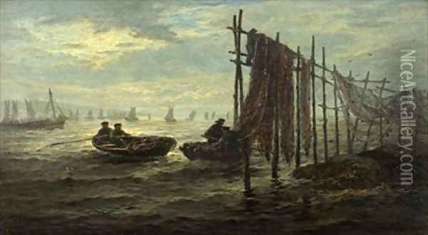 Fishers Nets Loch Fyne Oil Painting - John Chalmers