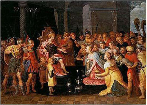 Salomon Recibe A La Reina De Saba Oil Painting - Hans Jordaens I
