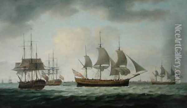 Merchant Vessels off the Coast 1783 Oil Painting - Thomas Luny