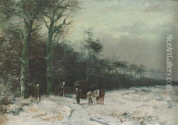 Winterlandschaft Mit Pferdekarre Oil Painting - Louis Apol