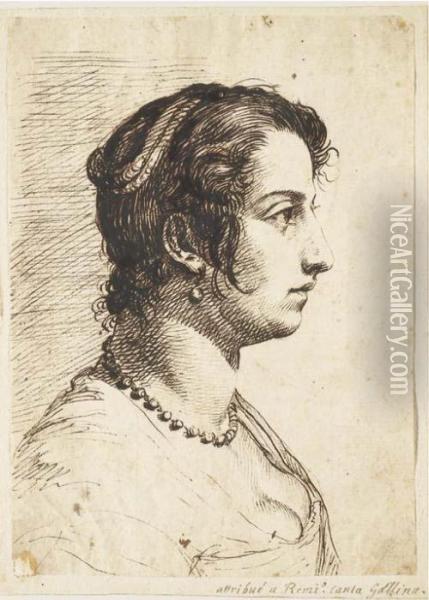Portrait D'une Femme En Buste De Profil A Droite Oil Painting - Remigio Cantagallina