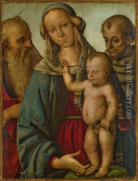 Vierge A L'enfant Avec Saint Jerome Et Saint Francis Oil Painting - Giovanni Maria B. Di Rocco Zoppo