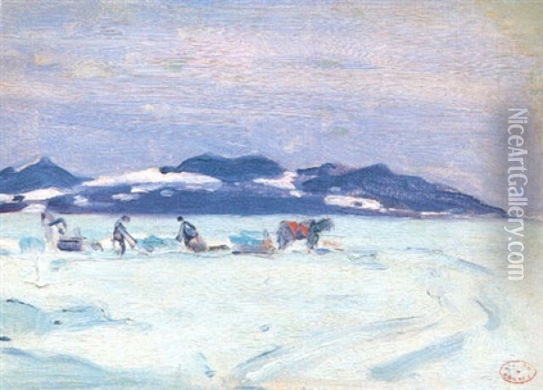 Ice Harvest Oil Painting - Clarence Alphonse Gagnon