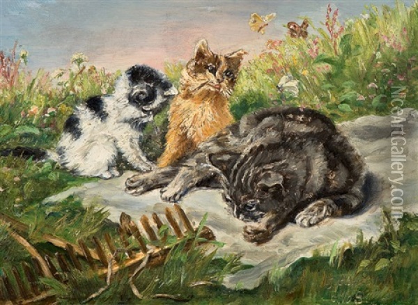 Cat Family Oil Painting - Julius Adam the Younger