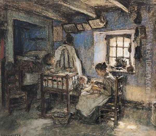 Domestic Interior Wissant 1913 Oil Painting - Leon Augustin Lhermitte