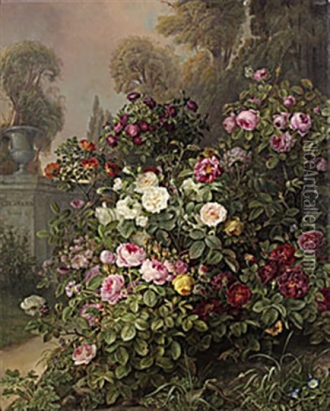 Stilleben Med Rosor I Olika Farger Oil Painting - Gottfried Wilhelm Voelcker