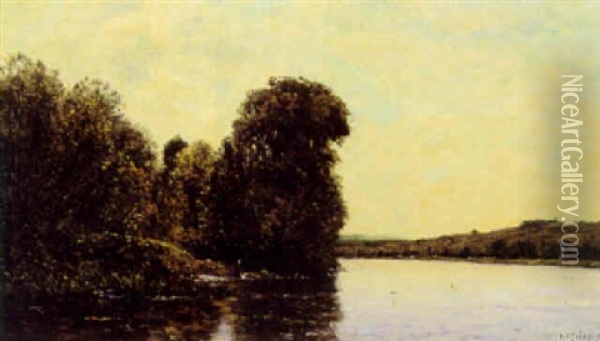 Solnegangsstemning Ved En Flod Oil Painting - Hippolyte Camille Delpy