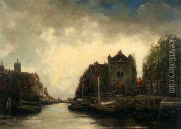 Dutch Canal Scene Oil Painting - Hermanus Koekkoek the Younger