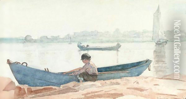 Boy With Blue Dory Oil Painting - Winslow Homer