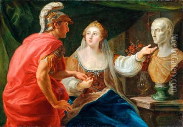 Kleopatra Bemutatja Octaviusnak Julius Caesar Busztjet Oil Painting - Pompeo Girolamo Batoni