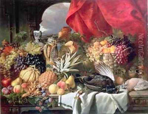 A Still Life of Game Birds and Numerous Fruits Oil Painting - William Duffield