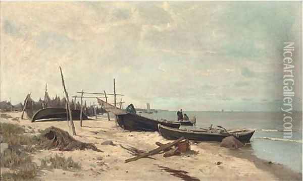 Fisherfolk on the shore Oil Painting - Alexander Georg Schlater