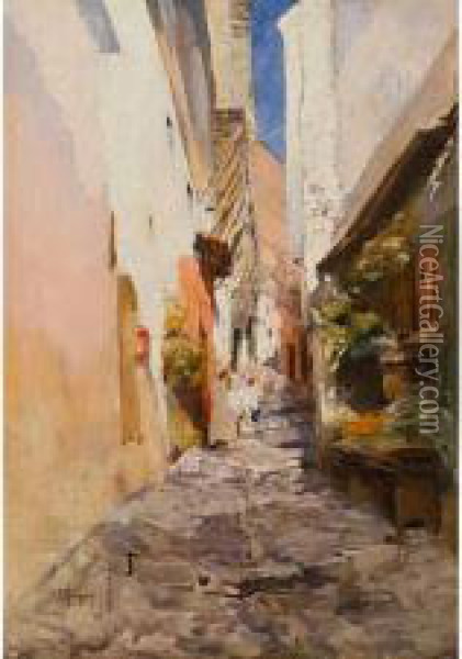 :rue De La Casbah A Oran Oil Painting - Raymond Allegre