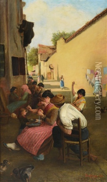 Corteggiamento Della Bella Perlaia Oil Painting - Vittorio Emanuele Bressanin