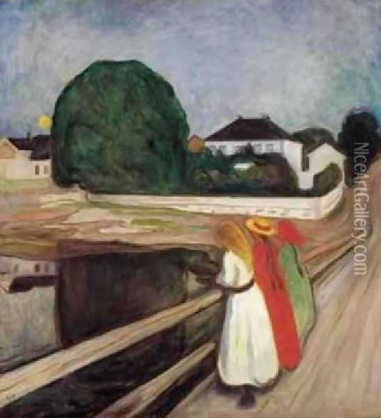 Girls on the Pier Oil Painting - Edvard Munch
