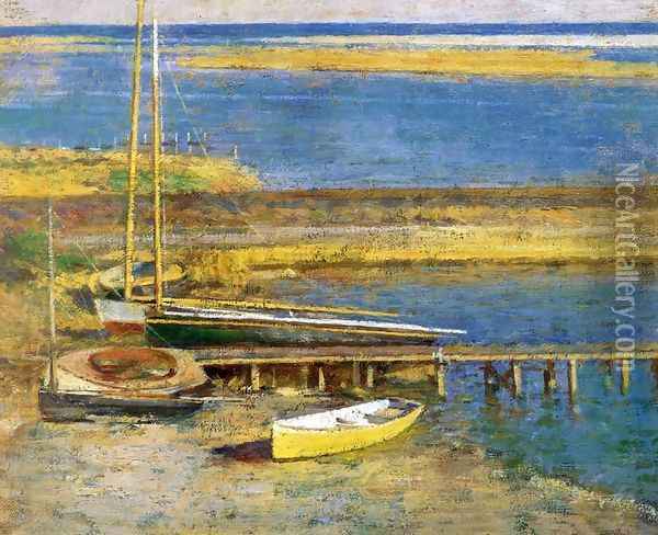Boats At A Landing Oil Painting - Theodore Robinson