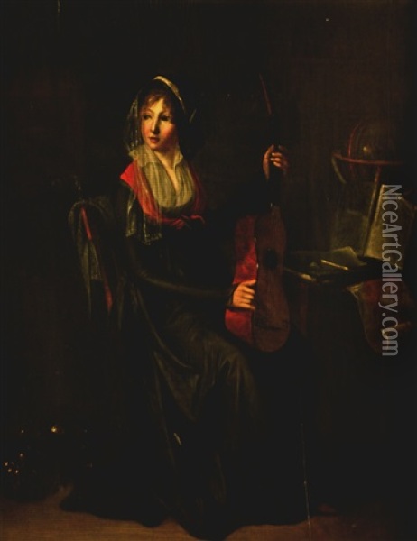 Jeune Femme Tenant Une Guitare Oil Painting - Henri Nicolas Van Gorp