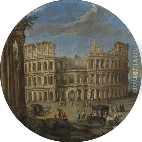 Vue Du Colisee A Rome Oil Painting - Hendrik Frans Van Lint