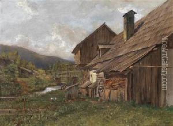 A Summer Landscape With A Mill Oil Painting - Eduard Peithner Von Lichtenfels