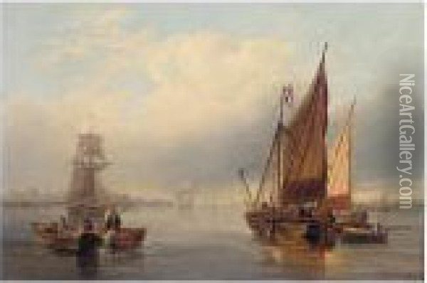 French Fishing Vessels Heading Out To Sea Oil Painting - John Wilson Carmichael