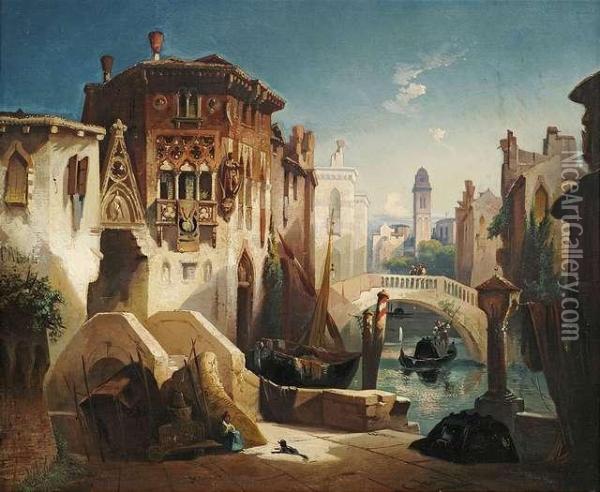 At A Venetian Canal. Oil Painting - Christian Jank