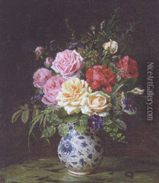 An Opulent Vase Of Flowers Oil Painting - Olaf August Hermansen