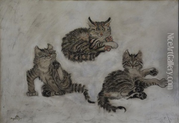 Les Chats Oil Painting - Sei Koyanagui