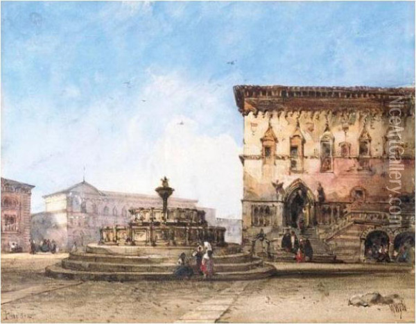 The Piazza Dei Priori, Perugia Oil Painting - William Wyld