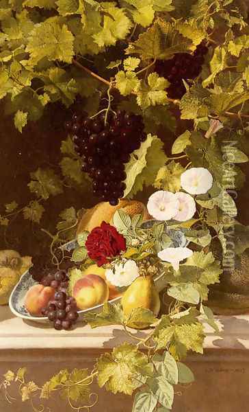 A Still Life With Fruit, Flowers And A Vase Oil Painting - Otto Didrik Ottesen