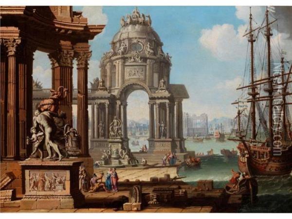 Vision Einer Antiken Hafenstadt Oil Painting - (Giovanni Antonio Canal) Canaletto