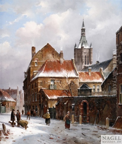 Partie Aus Delft Mit Dem Turm Der Oude Kerk Im Hintergrund Oil Painting - Adrianus Eversen