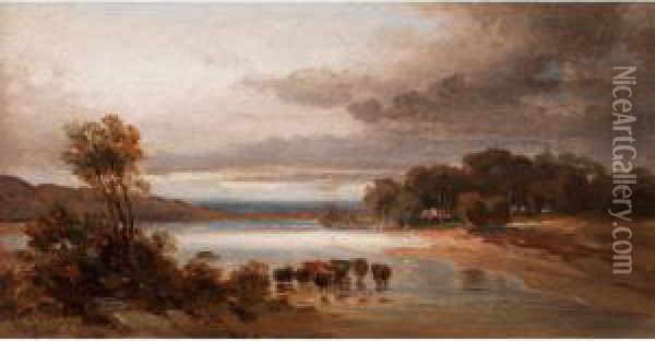 Landschaft Mit Rinderherde In Derschwemme Bzw. Nordende Vom Pilsensee Oil Painting - Schleich Eduard I & Bach Alois