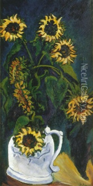 Sonnenblumen Im Weisen Krug Oil Painting - Heinrich Nauen