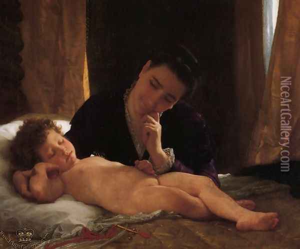 Woman Contemplating Her Infant Son Oil Painting - William-Adolphe Bouguereau